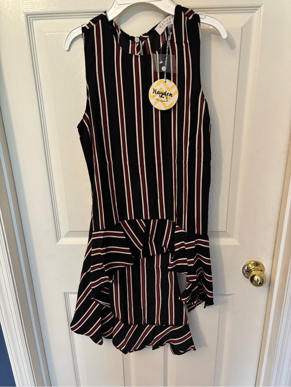 Hayden ladies Black Striped Peplum Dress size small